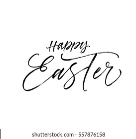 Happy Easter postcard. Holiday lettering. Ink illustration. Modern brush calligraphy. Isolated on white background. 