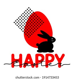 Happy Easter. Postcard with picture of bunny and eggs silhouette. Vector art