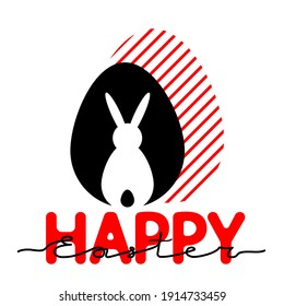 Feliz Pascua. Postal con foto de la silueta de conejito y huevos 