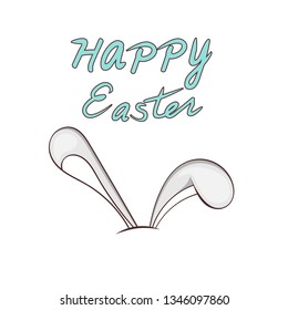 Happy Easter postcard with rabbit ears. Vector Illustration.