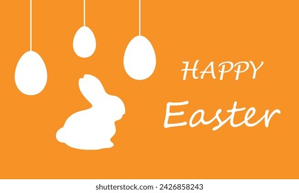 Happy Easter. Easter postcard with a silhouette of an Easter bunny and Easter eggs. A greeting holiday card. Vector illustration