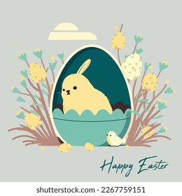 Happy Easter postcard simple flat vector illustration without text