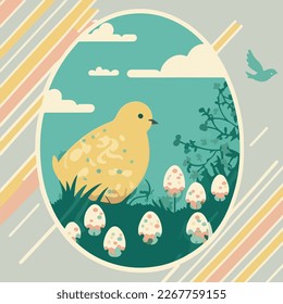 Happy Easter postcard simple flat vector illustration without text
