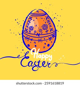 Happy Easter postcard. Vector trendy Easter design with typography, hand painted egg, dots on the yellow background Modern minimal style Colorful poster, greeting card, header for website, app. Eps 10