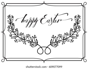 Happy Easter postcard you can use as a tag or a note for a bouquet or a gift. Lettering happy easter. Vector illustration with isolated objects