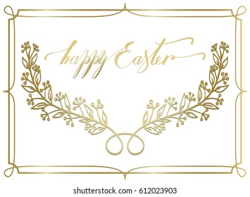 Happy Easter postcard you can use as a tag or a note for a bouquet or a gift. Lettering happy easter. Vector illustration with isolated objects