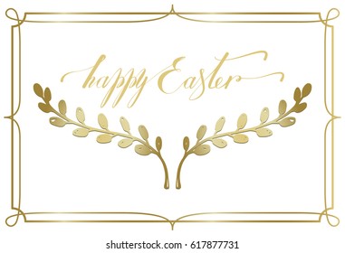 Happy Easter postcard you can use as a tag or a note for a bouquet or a gift. Lettering happy easter. Vector illustration with isolated objects