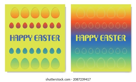 Postales felices de Pascua. Tarjeta de saludo con huevos degradados. Corte de papel, diseño volumétrico 3d. Elementos gráficos para el sitio web. Ilustración vectorial de dibujos animados