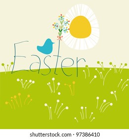 Happy Easter poster and banner template Greetings and presents for Easter Day in flat lay styling
