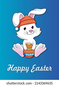 happy easter poster, banner vector.  with easter bunny. easter concept illustration