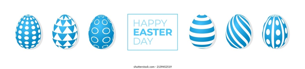 Happy easter poster with blue realistic egg vector illustration