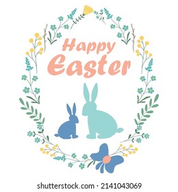 Happy Easter poster with bunnies. vector illustration