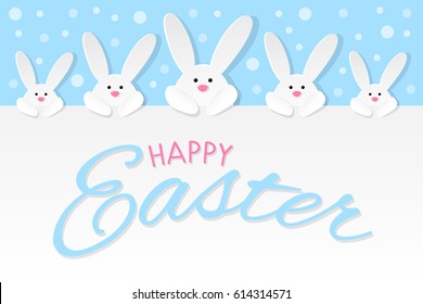 Happy Easter poster with bunnies. Vector illustration.