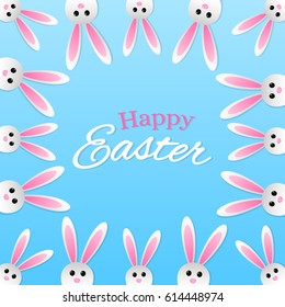 Happy Easter poster with bunnies and wishes. Vector illustration.