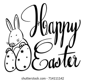 Happy Easter poster with bunny and egg illustration