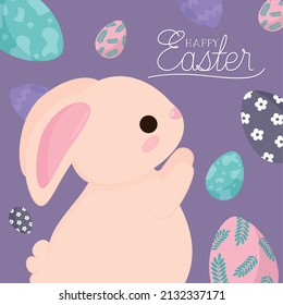happy easter poster with bunny and eggs