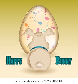 Happy easter poster. Bunny rear view and easter egg - Vector