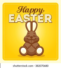 Happy Easter Poster Card Illustration With Chocolate Rabbit And Font