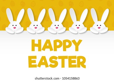 Happy Easter - poster with cute bunnies and wishes. Vector.