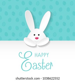 Happy Easter - poster with cute bunny and wishes. Vector.