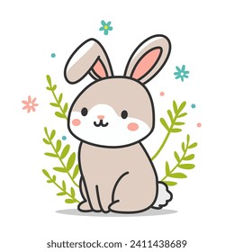 Afiche feliz de Pascua. Ilustración vectorial de esbozo de conejo de conejo. Doodle de arte minimo de conejo, ilustración vectorial de alta calidad.