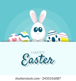 Happy Easter poster with cute bunny