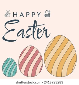 Happy Easter poster. Cute card for Easter. Vector illustration. Candy colors.