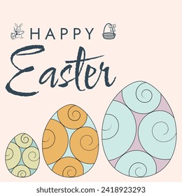 Happy Easter poster. Cute card for Easter. Vector illustration. Candy colors.
