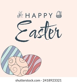 Afiche feliz de Pascua. Tarjeta para Pascua. Ilustración vectorial. Colores dulces.