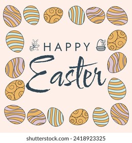 Happy Easter poster. Cute card for Easter. Vector illustration. Candy colors.