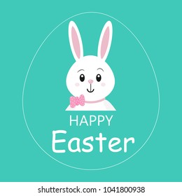 happy Easter. Poster with cute funny Easter Bunny. Vector.