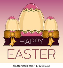 Afiche feliz de Pascua. Huevos de Pascua decorados - Vector