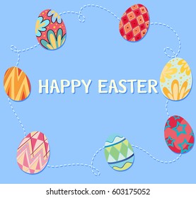 Happy Easter poster with decorated eggs illustration