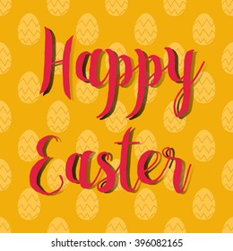 Happy Easter poster with decorative egg on yellow background. Vector postcard