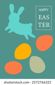 Happy easter poster design with bunny and colorful eggs for festive decor.