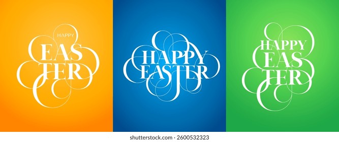 Happy Easter poster design. Calligraphic inscription with eggs. Festive lettering design.