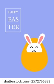 Happy easter poster design featuring cute bunny and egg illustration.