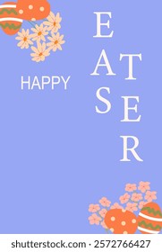 Happy easter poster design with floral and egg decorations.