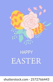 Happy easter poster design with floral and egg elements.