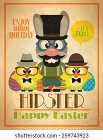 Happy Easter poster design hipster style,with funny animal