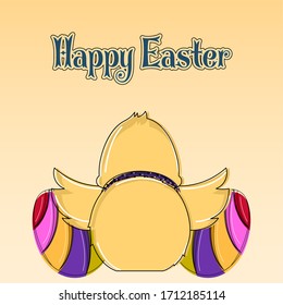 Happy easter poster. Duckling rear view- Vector