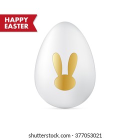 Happy Easter poster with egg and rabbit silhouette, vector illustration