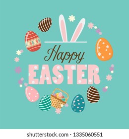 Happy Easter Poster with easter eggs. Easter greeting card