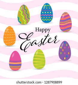 Happy easter poster with eggs with modern text. Vector illustration.