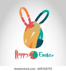 "Happy Easter" poster with eggs and rabbit head