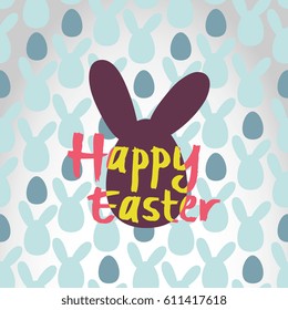 "Happy Easter" poster with eggs and rabbit head