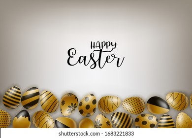 Happy easter poster. Golden eggs with black decor. Vector illustration.