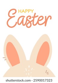 Happy Easter poster or greeting card with Easter bunny ears. Flat vector illustration