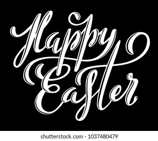 Happy Easter poster with hand drawn lettering, vector illustration