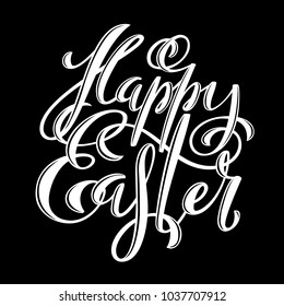 Happy Easter poster with hand drawn lettering, vector illustration